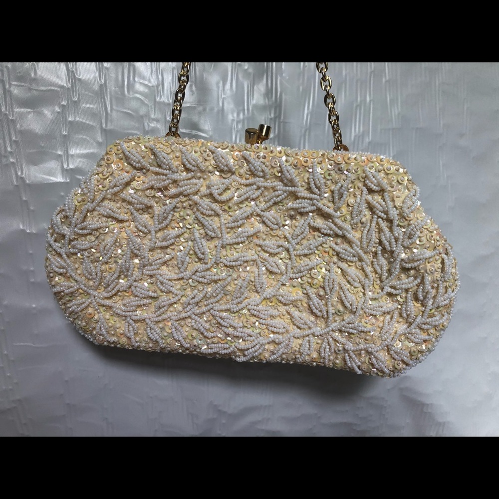 White Beaded evening bag VTG British Hong Kong - Picture 8 of 12